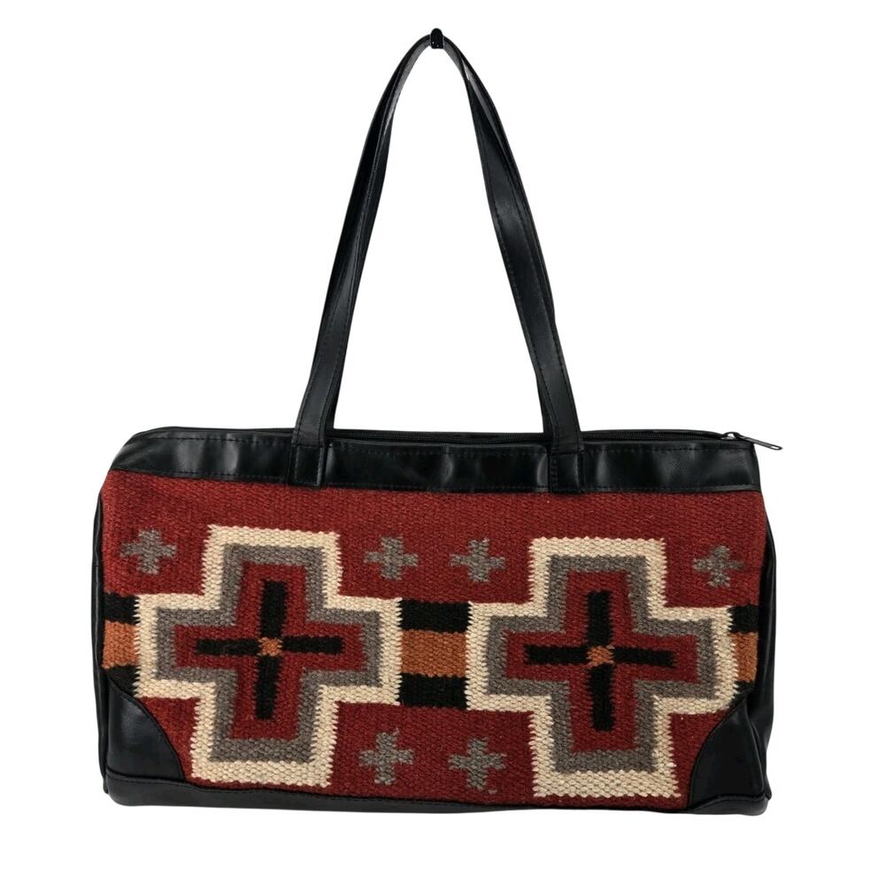 Aztec Boho El Paso Saddle Blanket Wool And Leather Southwestern Bag Tote Purse